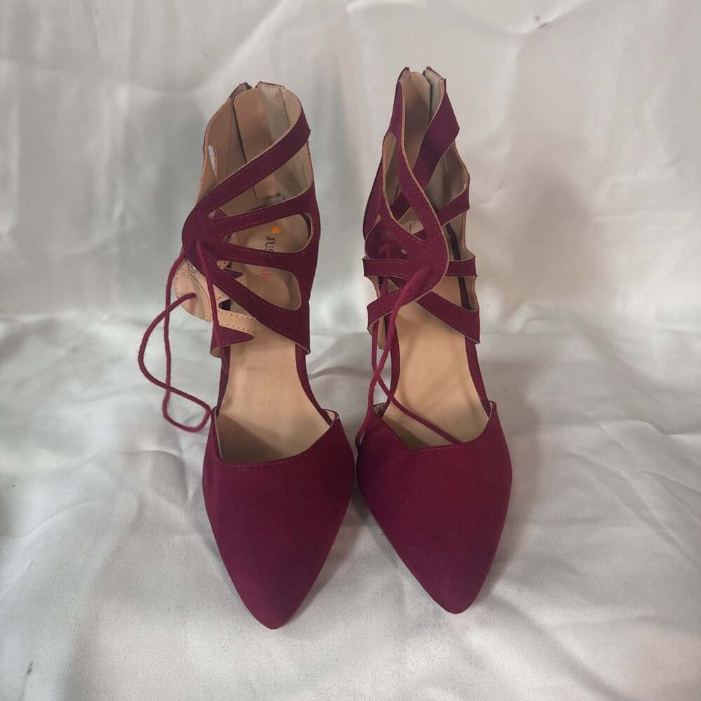 Christian Siriano Burgundy Suede Lace-Up Heels
